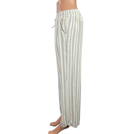 Blue Rain Women's White Striped Drawstring Baggy Wide Leg Trousers Pants Size M