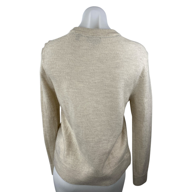 Ted Baker Women's Beige 100% Wool Knit Long Sleeve Crew Neck Sweater Top Size 4