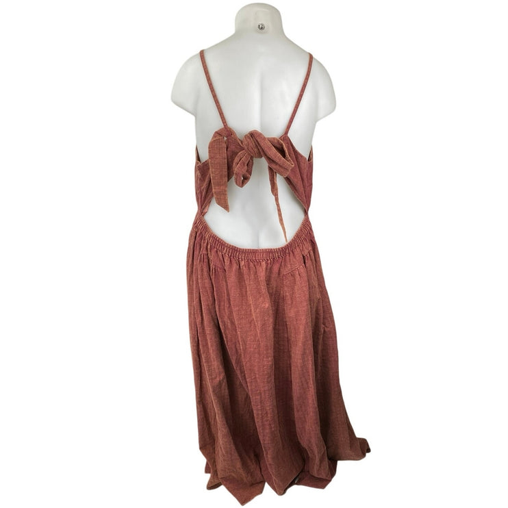 Festi Women's Brown Sleeveless Cami Camisole Open Tie Back Midi A-Line Dress 3
