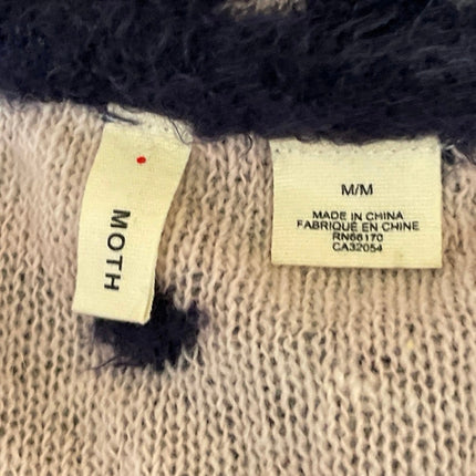 Anthropologie Moth Navy Blue Polka Dots Fuzzy Eyelash Knit Long Sleeve Sweater M