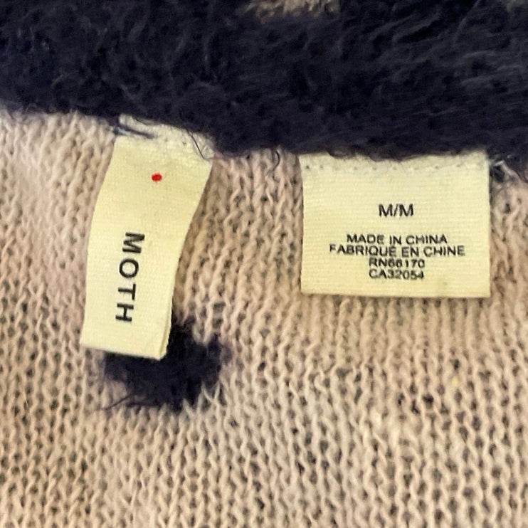 Anthropologie Moth Navy Blue Polka Dots Fuzzy Eyelash Knit Long Sleeve Sweater M