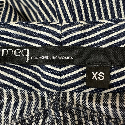 Meg Women's Navy Blue Striped High Waisted Wide Leg Baggy Trousers Pants Size XS