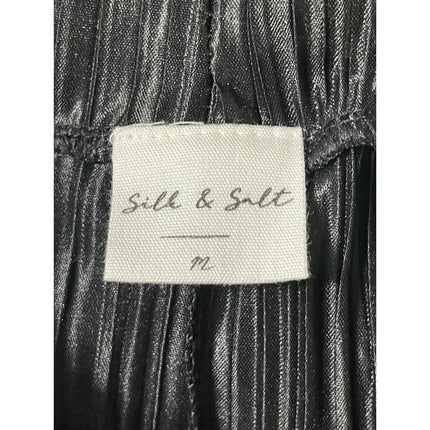 Silk & Salt Womens Black Pleated Elastic High Waist Straight Wide Leg Pants Sz M