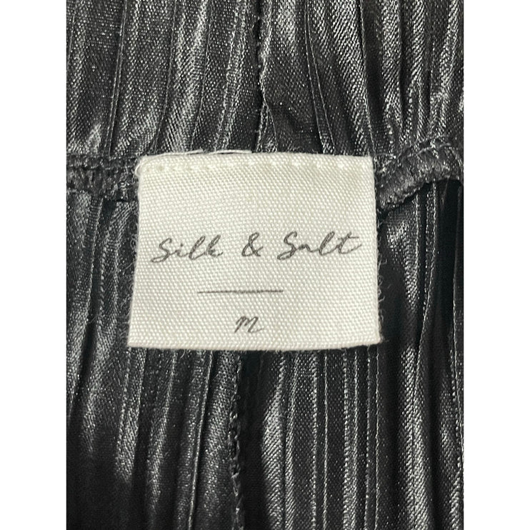 Silk & Salt Womens Black Pleated Elastic High Waist Straight Wide Leg Pants Sz M