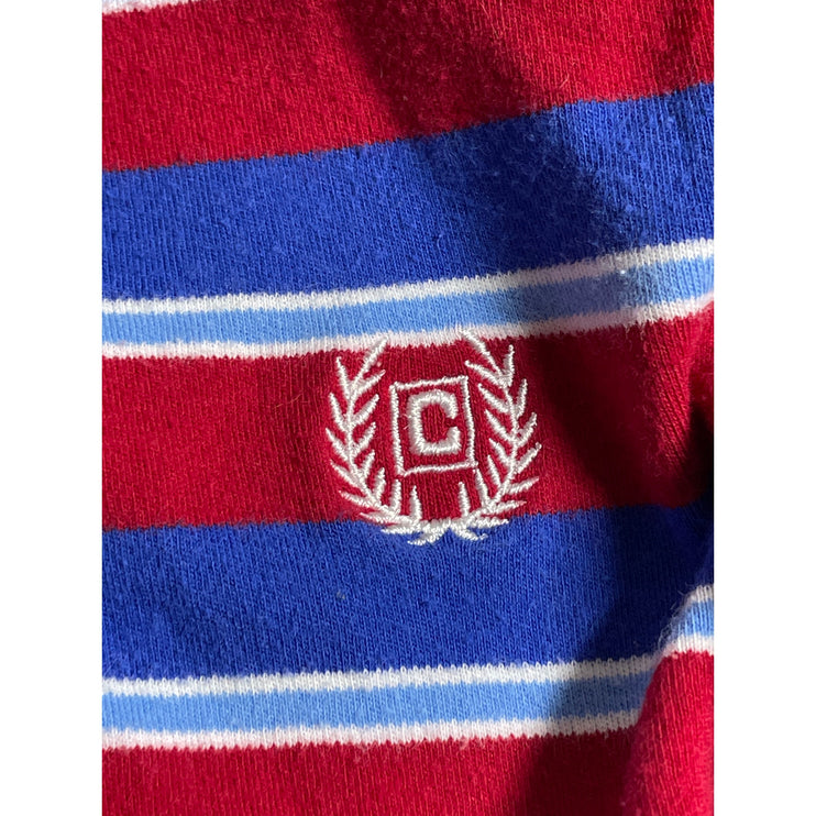 Chaps Men's Red Blue Striped Logo Short Sleeve Golf Casual Polo Shirt Top Size L