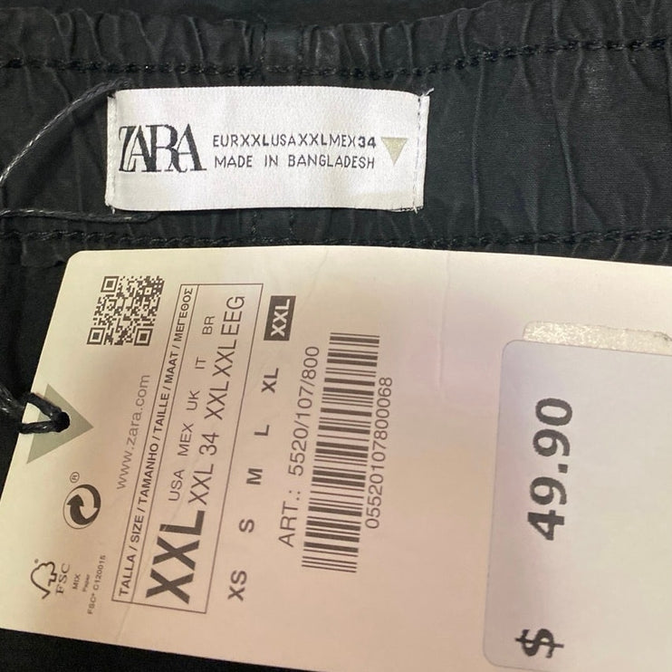 NEW Zara Womens Black High Rise Straight Wide Leg Windbreaker Trousers Pants XXLm