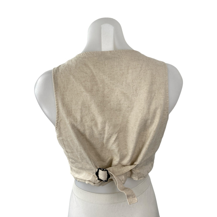 Hollister Women's Beige Sleeveless V Neck Button Up Buckle Vest Crop Top Size S
