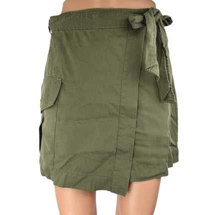 Rachel Roy Olive Green Utility Pocket Tie Waist Cargo Wrap Mini Pencil Skirt S