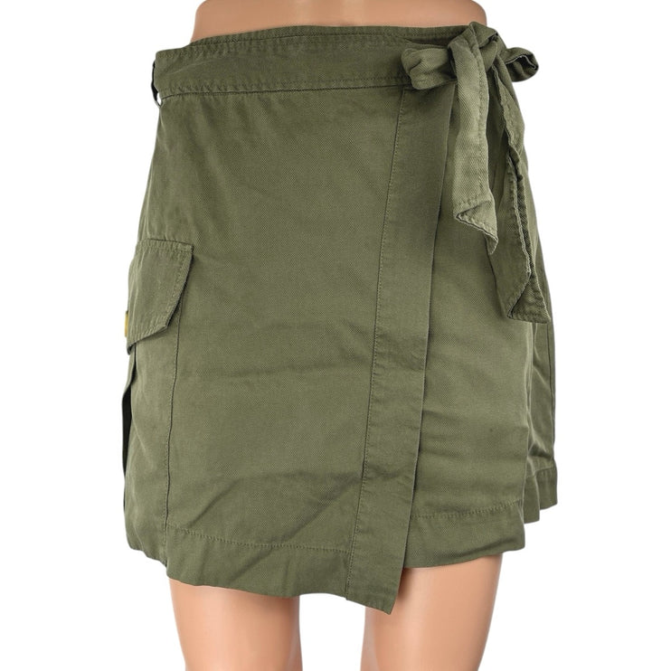 Rachel Roy Olive Green Utility Pocket Tie Waist Cargo Wrap Mini Pencil Skirt S