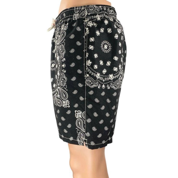 MC2 Saint Barth Men's Black Paisley Bandana Elastic Waist Jumbo Swim Shorts Sz L