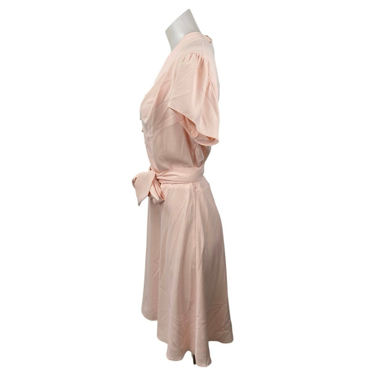 NEW Ralph Lauren Peach Orange V-neck Short Sleeve Tie Belt Midi A-Line Dress 14