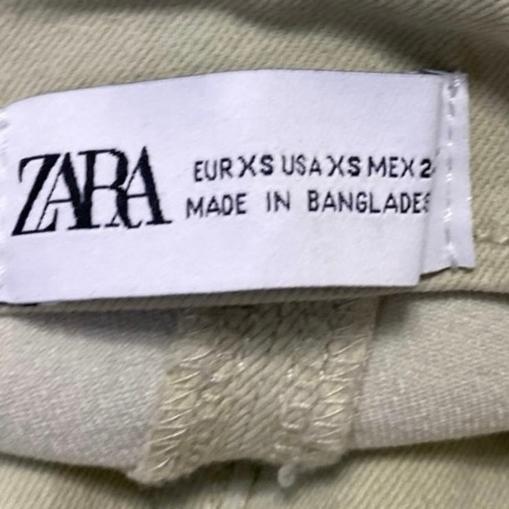 Zara Women's Green Sleeveless Bandeau Corset Bustier Denim Crop Tank Top Size XS