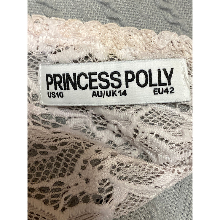 Princess Polly Women's Gray Floral Lace Trip Long Sleeve Boxy Blouse Top Size 10
