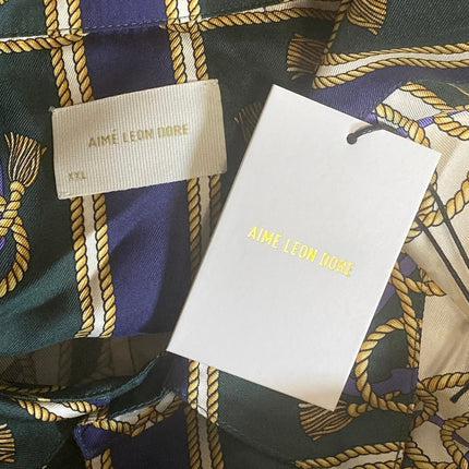 NEW Aime Leon Dore Multicolor 100% Silk Satin Printed Shirt Pants 2-PC Set XXL