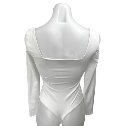 Aritzia Babaton White Long Sleeve Stretch Square Neck Bodysuit Top Size S