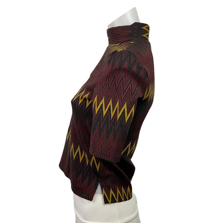 Zara Women's Multicolor Half Sleeve Zig Zag Chevron Mock Neck Blouse Top Size S