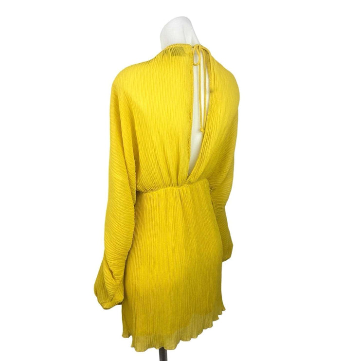 Asos Design Yellow Bias Plisse V-neck Batwing Sleeve Tie Open Back Mini Dress 6