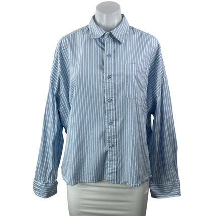 WeWoreWhat Women's Blue Striped Pocket Long Sleeve Button Down Shirt Top Size S