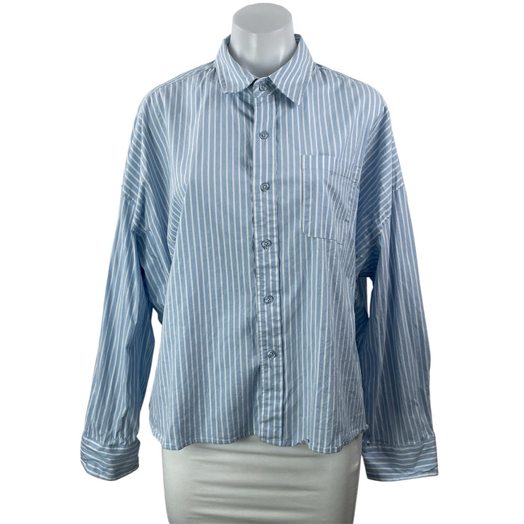 WeWoreWhat Women's Blue Striped Pocket Long Sleeve Button Down Shirt Top Size S