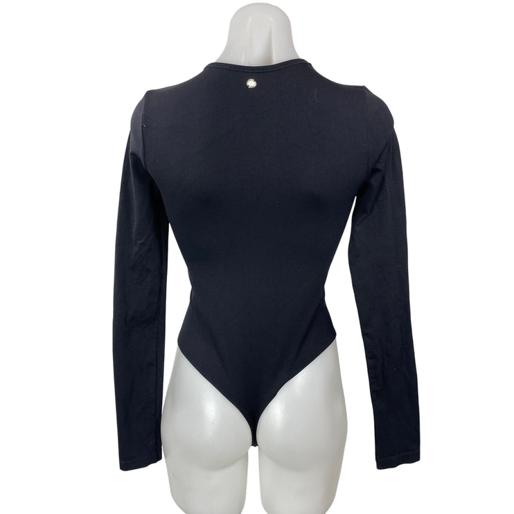 Simon Miller Asio Women's Black Long Sleeves Cut Out Thong Bodysuit Top Size S
