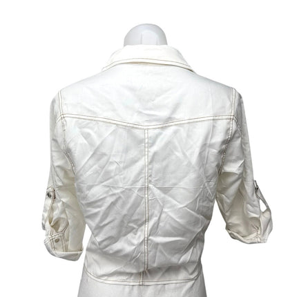 NEW Fashion Clothing White Snap Button Down Tie Front Crop Shirt Blouse Top XS
