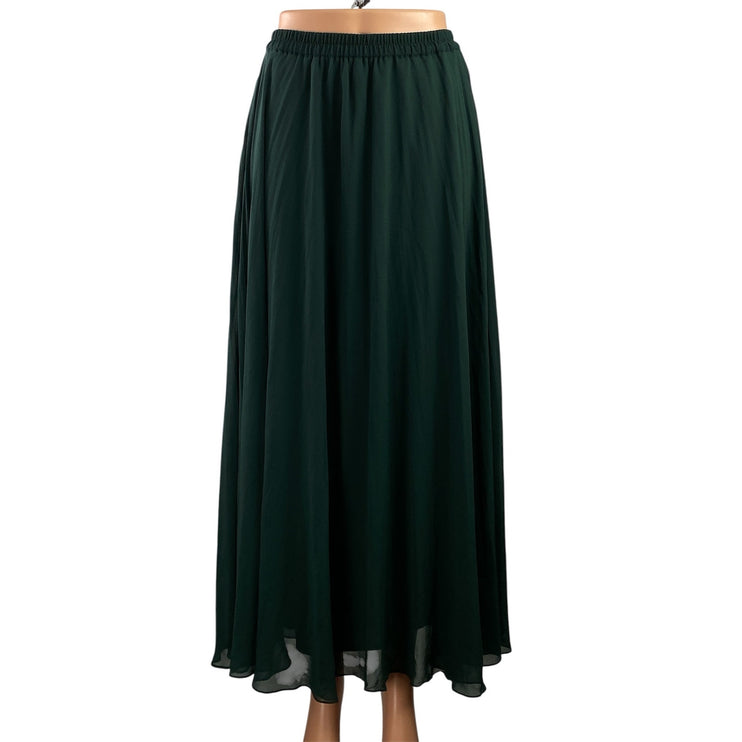 Club Monaco Women's Dark Green Chiffon Sheer Flowy A-line Maxi Skirts Size S