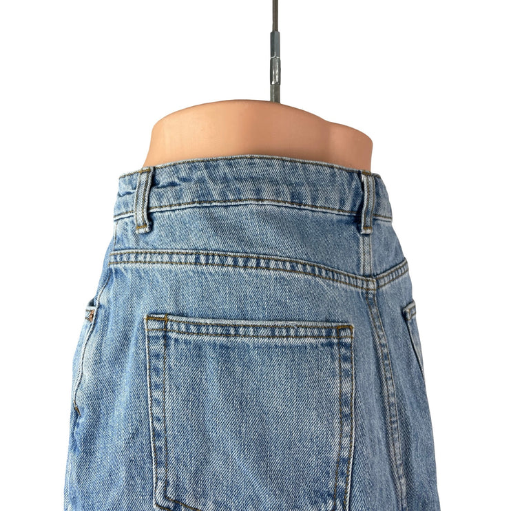 Topshop Moto Women Blue Medium Wash High Waist Raw Hem Pencil Denim Jean Skirt 8