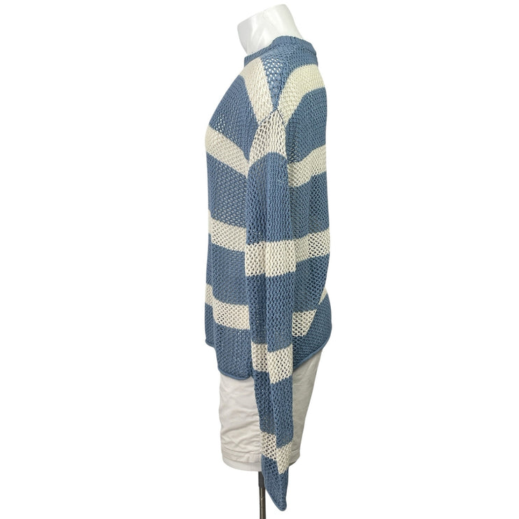 Urban Outfitters Mateo Blue White Striped Crew Neck Crochet Knit Sweater Top L