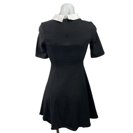 Aphratti Black Collared Pleated Short Sleeve Mini Fit & Flared Skater Dress XS