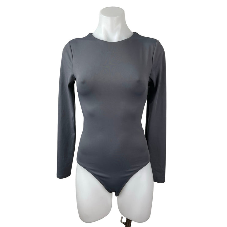 Express Body Contour Gray Long Sleeve Backless T Shirt Bodysuit Top Size XS