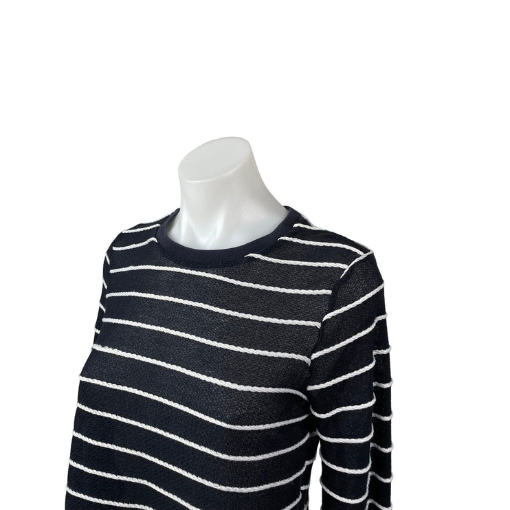 Topshop Women's Black Striped Long Sleeve Knit Crew Neck T Shirt Tee Top Size 6