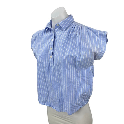 Ann Taylor Weekend Blue Striped Short Sleeve Half Button Front Shirt Top Size XS