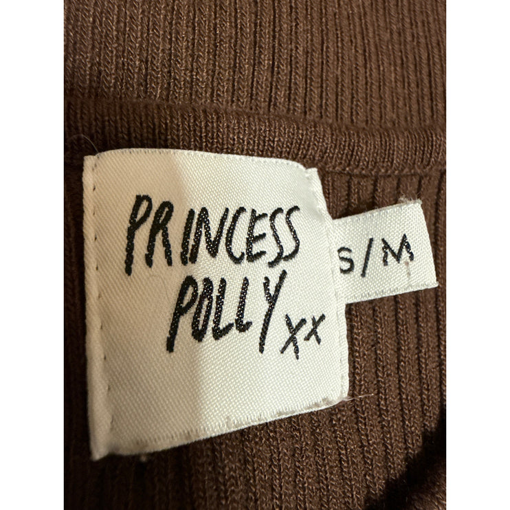 Princess Polly Women's Brown Long Sleeve Ribbed Knit Cutout Sweater Top Size S/M