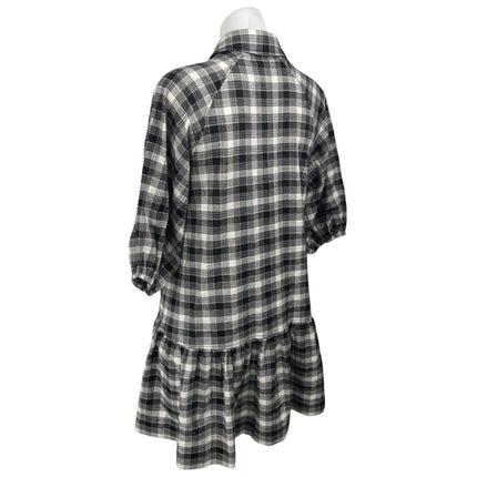 Jonathan Simkhai Black Plaid Checkered Short Sleeve Button Up Mini Shirt Dress S