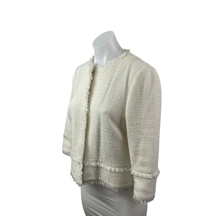 Ted Baker White Tweed Fringe Half Sleeve Full Zip Blazer Coat Jacket Size 2