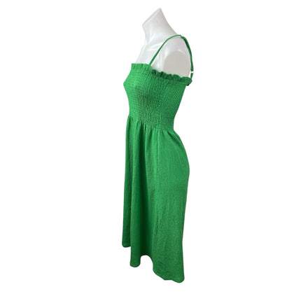 H&M Green Smocked Sleeveless Ruffle Crinkle Pleated Cami A Line Midi Dress Sz S