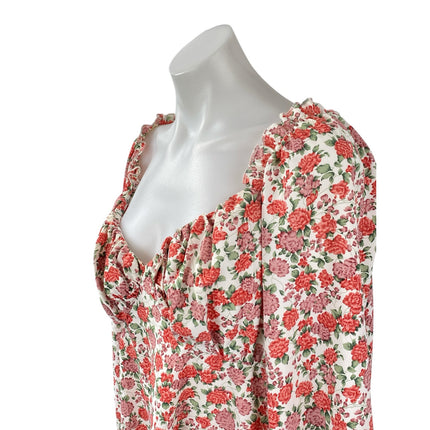 Missguided Multicolor Floral Ruffle V Neck Babydoll Swing A Line Mini Dress Sz 8
