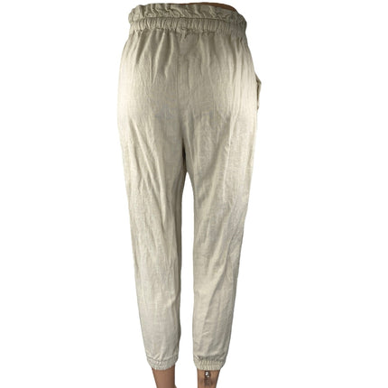 Pull & Bear White Linen High Waist Tapered Paperbag Trousers Jogger Pants Size M