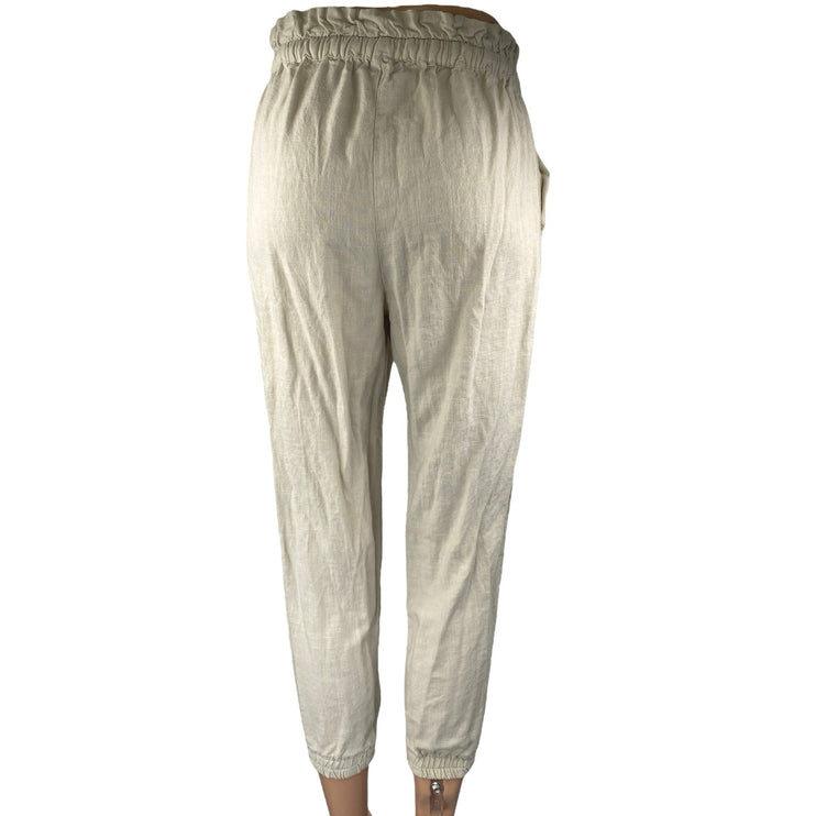 Pull & Bear White Linen High Waist Tapered Paperbag Trousers Jogger Pants Size M