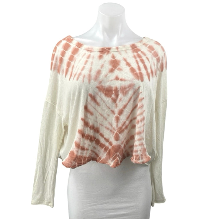 Free People We The Free Long Sleeve White Coral Tie Dye T Shirt Tee Top Size S