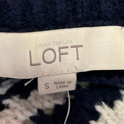 Ann Taylor LOFT Black White Striped Wool Open Knit Long Sleeve Sweater Top Sz S