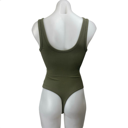 Abercrombie & Fitch Womens Green Rib Knit Sleeveless V-neck Bodysuit Tank Top XS