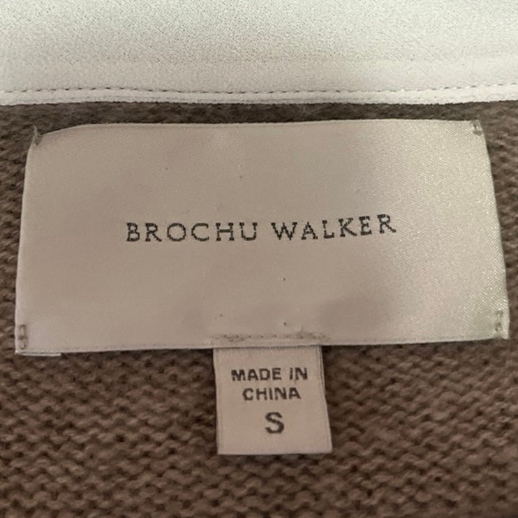 Brochu Walker Beige White Cashmere Wool Layered Long Sleeve Sweater Top Size S