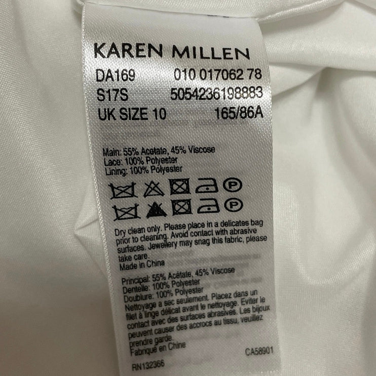 Karen Millen White Black Floral Lace Ruffle Off The Shoulder Mini Dress Size 6