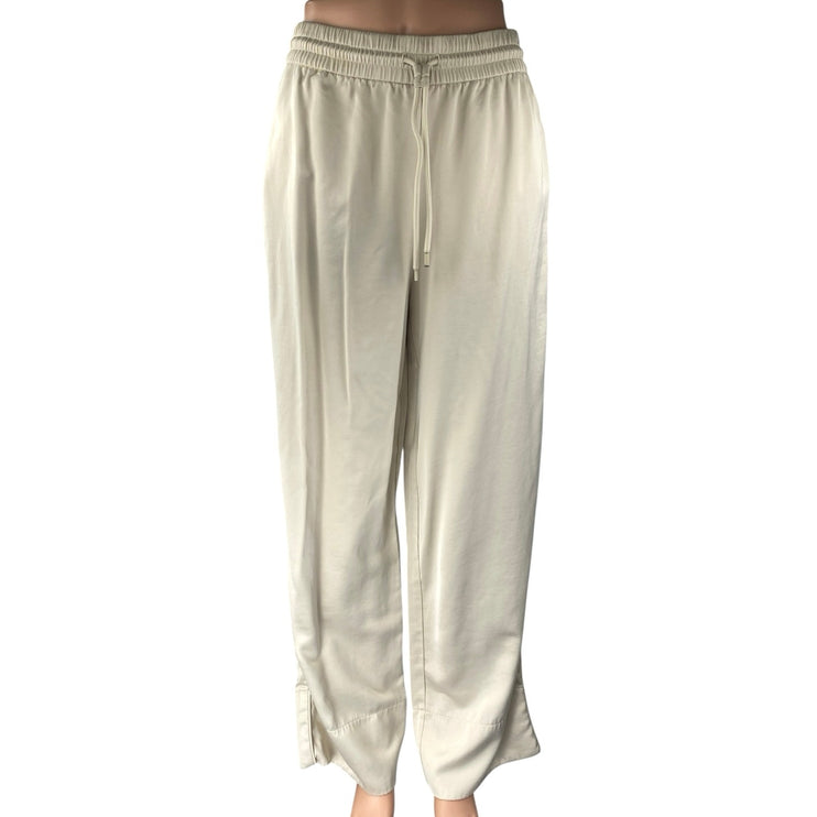 Zara Women's Cream High Waisted Drawstring Wide Leg Trousers Sweat Pants Size M