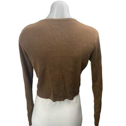 Brandy Melville Brown Long Sleeve Ribbed Knit Button Down Cardigan Sweater S
