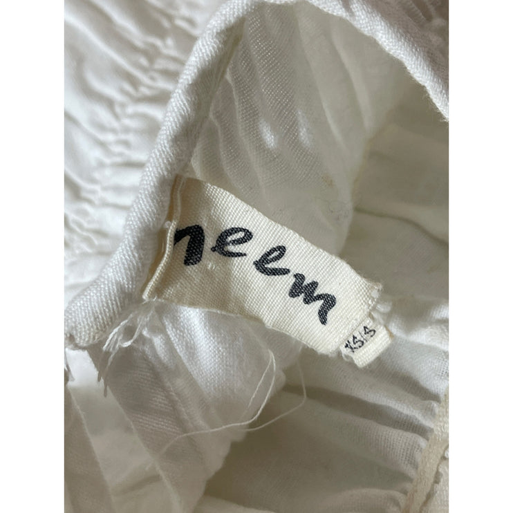 Neem Women's White Long Sleeve Smocked Mock Neck Peplum Blouse Top Size XS/S