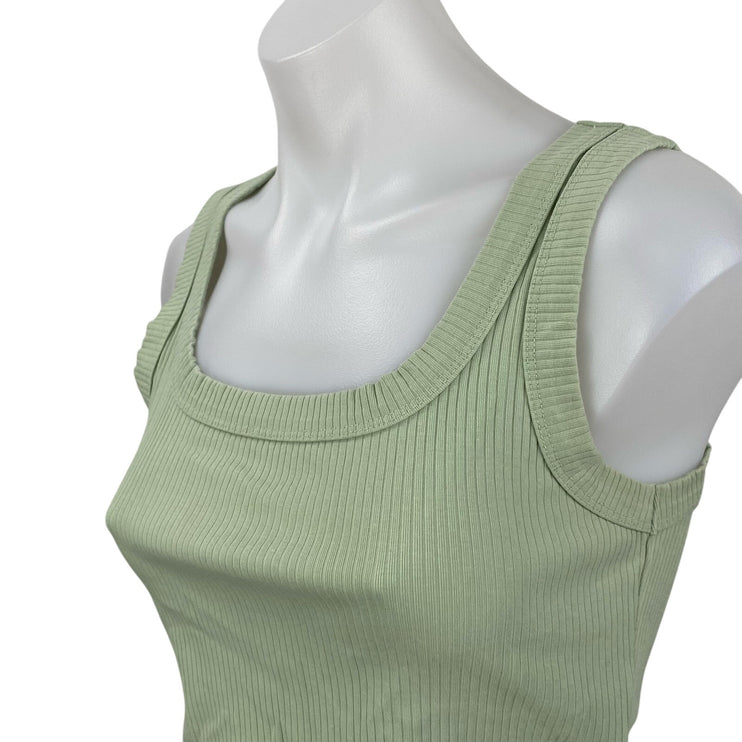 Madewell Womens Green Ribbed Knit Square Sleeveless Cropped Cami Tank Top Size S