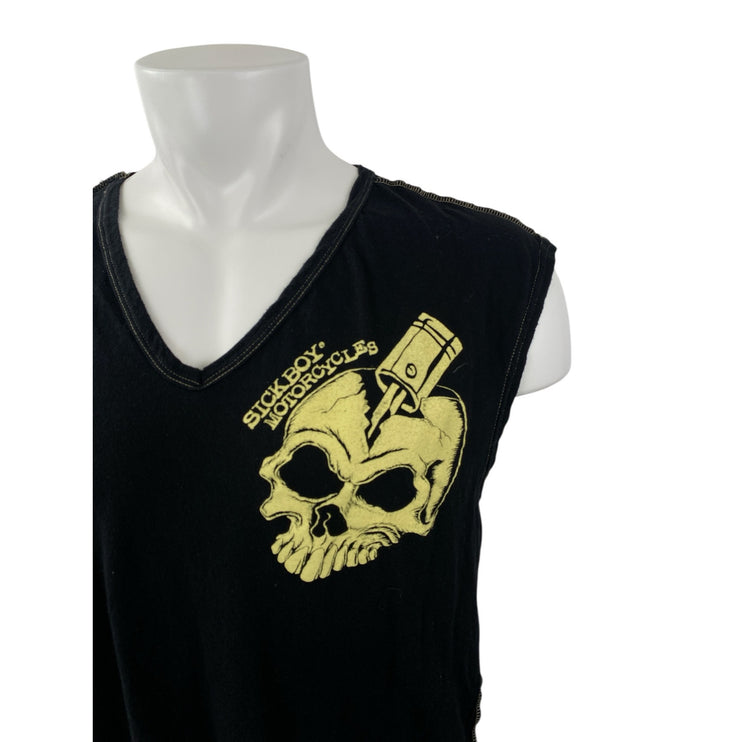 Sick Boy Motorcycles Black Graphic V Neck Sleeveless Muscle Tee Tank Top Size XL