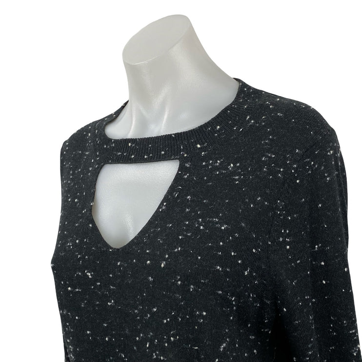 Ann Taylor LOFT Women's Black Speckled Long Bell Sleeve Cutout Sweater Top MP